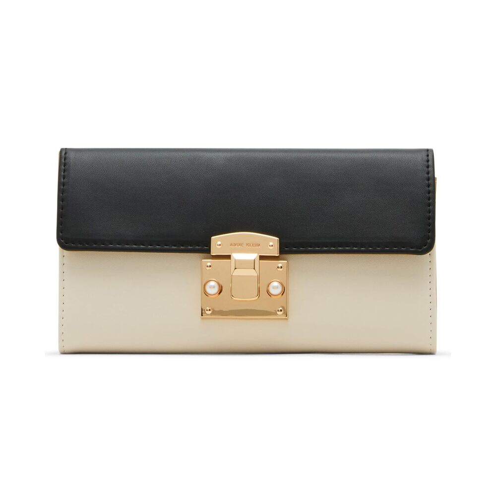 2827 Colorblocked Pushlock Continental Wallet, Parchment